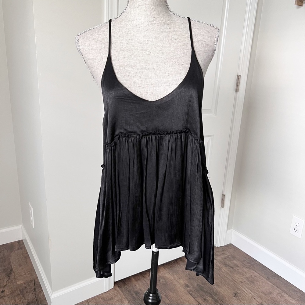 Altard State Satin Asymmetrical Babydoll Deep V Racerback Swing Tank Top Medium